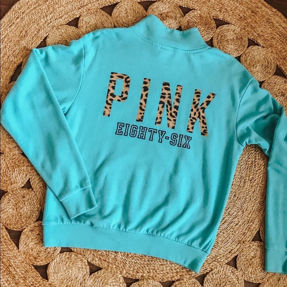 VS PINK Turquoise and Leopard print zip SWEATSHIRT - Picture 2 of 3